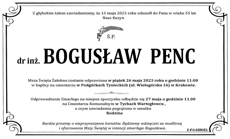 Nekrolog Bogusław Pęc