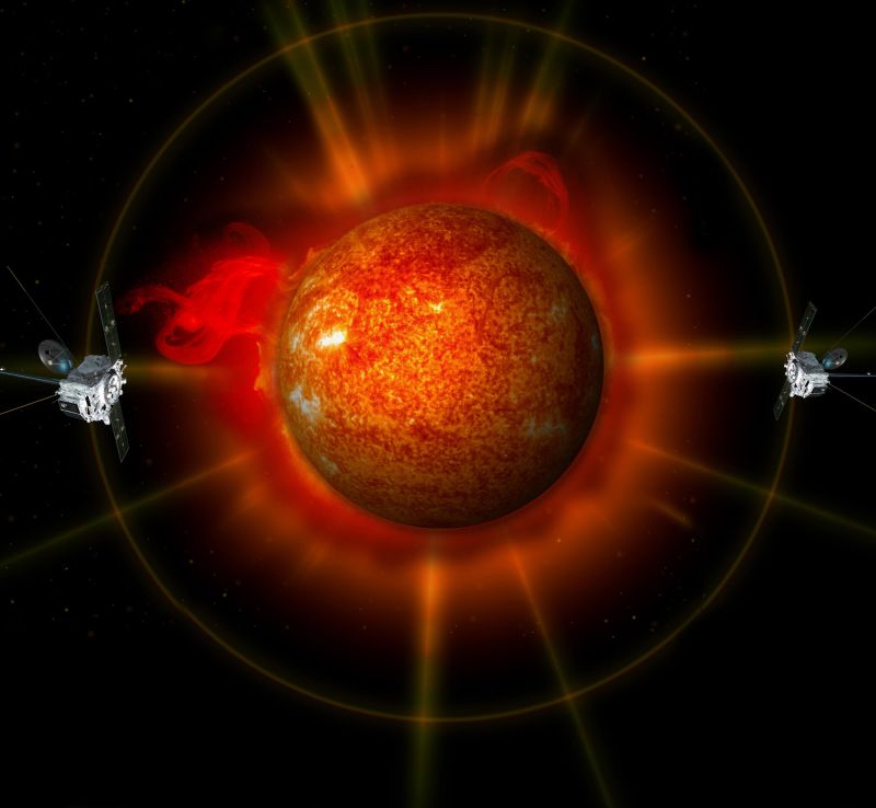Bliźniacze sondy STEREO A i B umieszczone w odległych od siebie, przeciwnych punktach orbity aktywnego Słońca